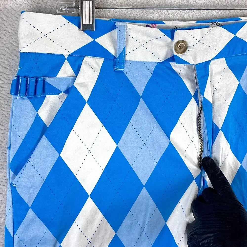 Royal and Awesome Shorts Mens 34 White Blue Argyle Preppy Golf Summer Beach